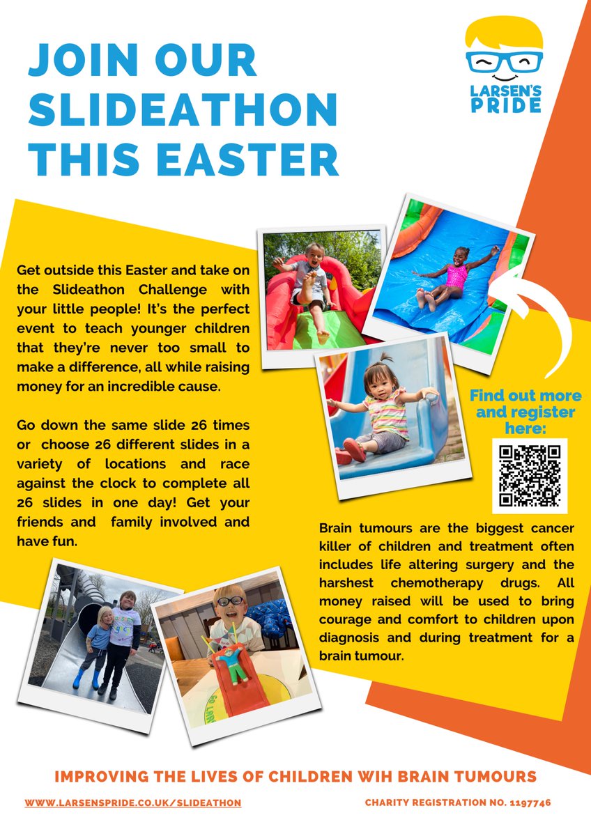 Could your school or nursery advertise the #slideathon in their newsletter before Easter?

#easteractivities #thingstodowithkids #daysoutwithkids #MakeADifference #braintumourawarenessmonth #EYFS #KS1 #KS2 #parklife #easterhols