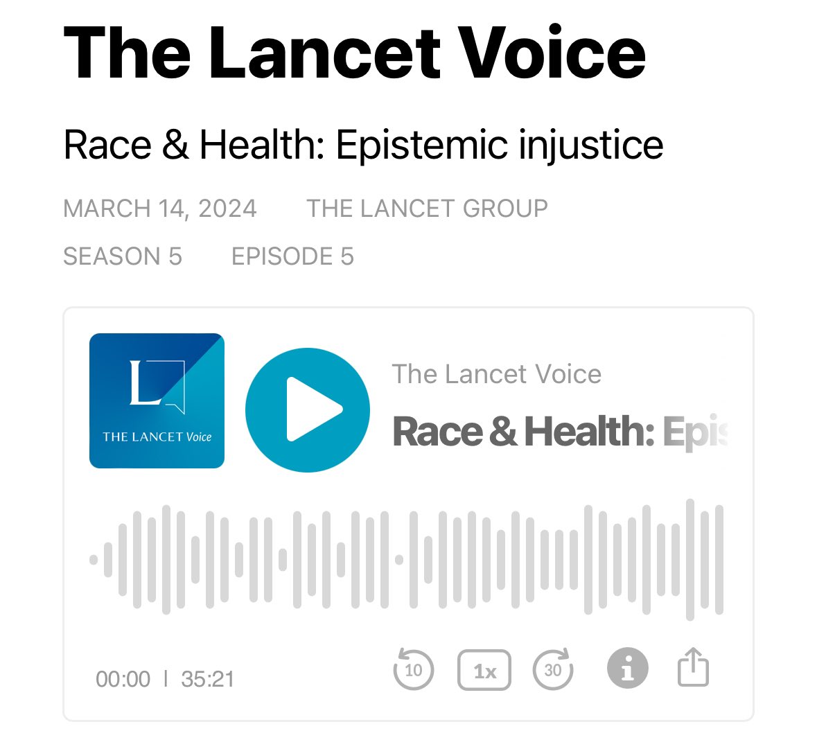 An honour to be on this @raceandhealth x @TheLancet Voice collaboration podcast with @NaiduThirusha @seyeabimbola & @DJDevakumar. We discuss epistemic injustice & the ways it can affect health at individual, systemic & global levels Listen here: hubs.li/Q02pq-dk0