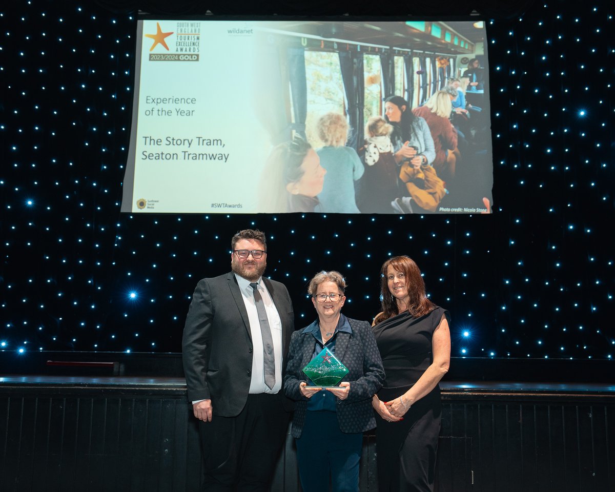 Seaton Tramway won two accolades at the South West Tourism Excellence Awards. The Tramway clinched Bronze for Large Attraction of the Year and came away with the prestigious GOLD award for Experience of the Year for The Story Tram. Read more: tram.co.uk/news/view/seat… #swtAwards