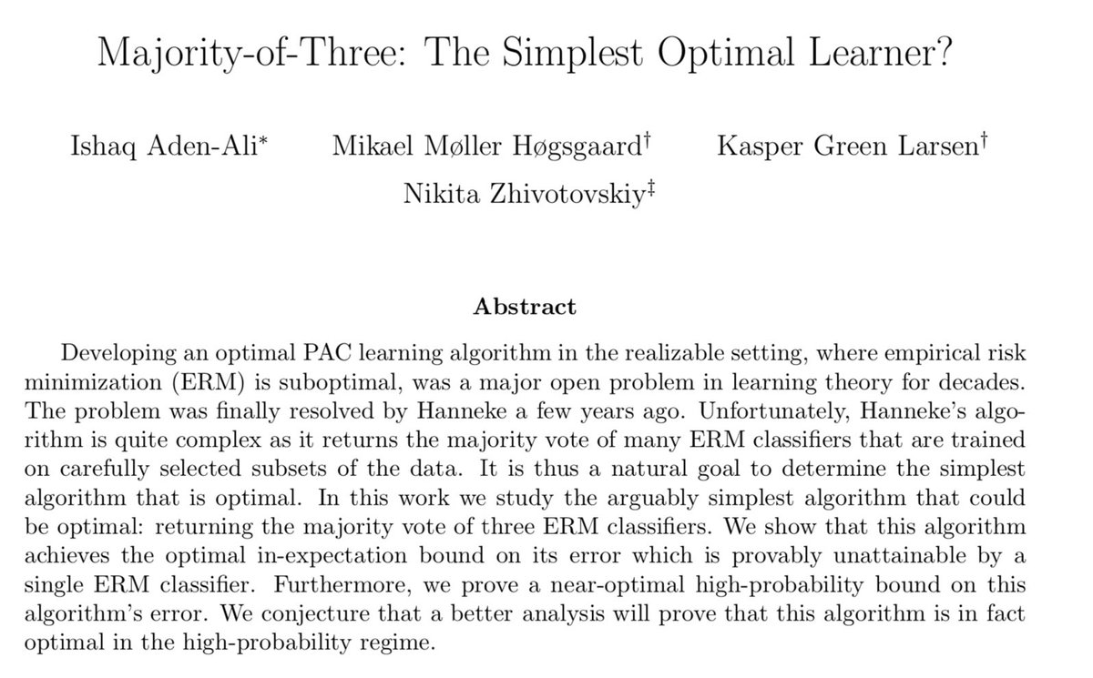 The simplest possible optimal PAC learner?

New arXiv preprint: arxiv.org/abs/2403.08831