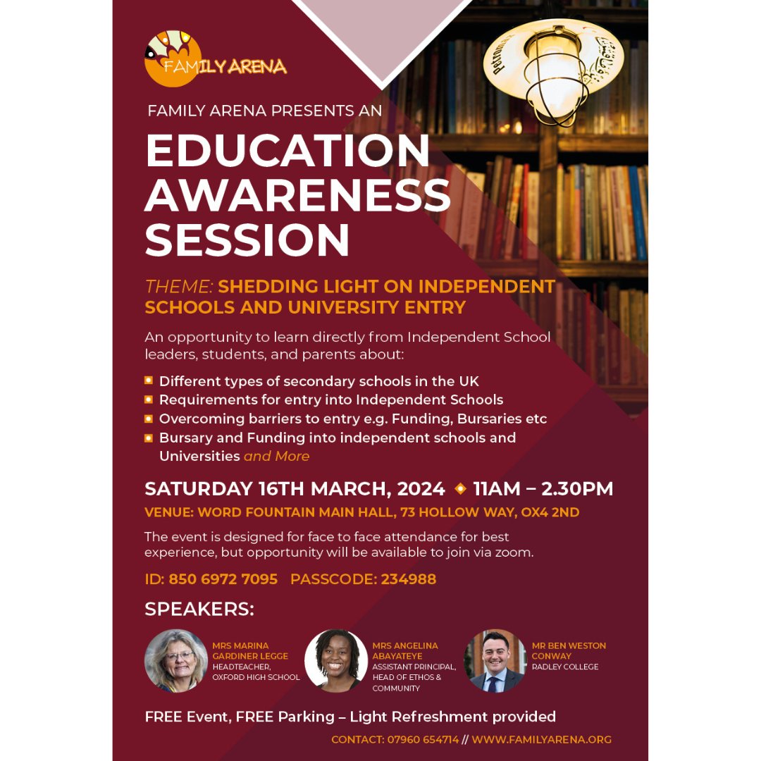 Explore scholarships and financial aid options for independent schools! From merit-based awards to need-based grants, there are opportunities for every student. Find out more at Family Arena's 'Education Awareness Session' on Saturday 16th March in Oxford or via Zoom. 🌟📚