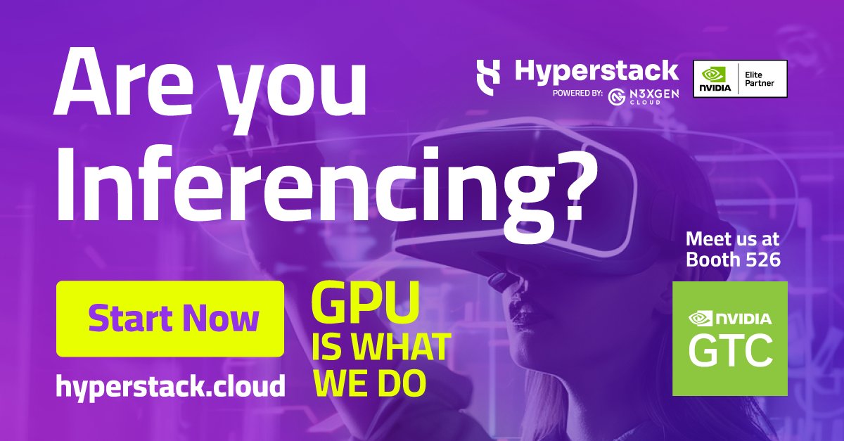 Hyperstackcloud's tweet image. Are you attending @NVIDIAGTC next week and searching for compute to support your inferencing workloads?
Stop by booth 526 for a chat or book a meeting with us at: bit.ly/4bvFMad
#Hyperstack #GTC24 #NVIDIAElitePartner #Inferencing #AI #NLP #NVIDIA #GTC #AIInnovation…