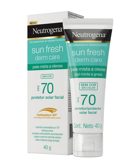 Neutrogena Sun Fresh Protetor Solar Facial Para Pele Oleosa Derm Care Sem Cor FPS 70, 40g