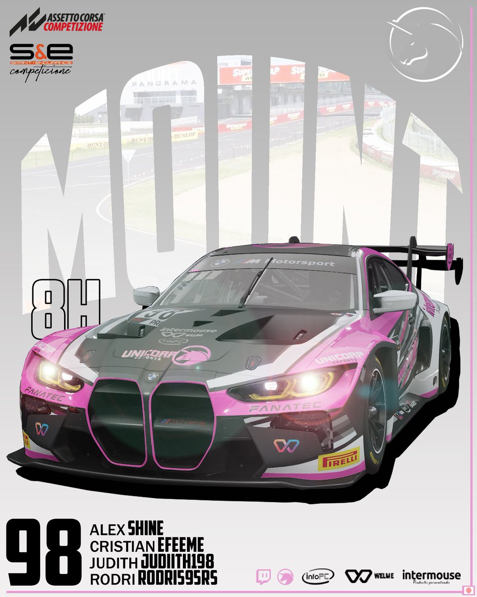 UnicorpEsports's tweet image. #AssettoCorsaCompetizione | 𝐑𝐀𝐂𝐄𝐃𝐀𝐘

🏆 | @inter_simracing 
🏁 | 8h Mount Panorama
⏰ | Qualy - Viernes a las 22h / Carrera - Sábado a las 15h
📺 | twitch/playerfm &amp;amp; twitch/rodri595rs
📢 | Retrasmisión oficial -&amp;gt; twitch/tvcompetizione

 Pilotos:
🏎️ @PlayerFMM
🏎️…