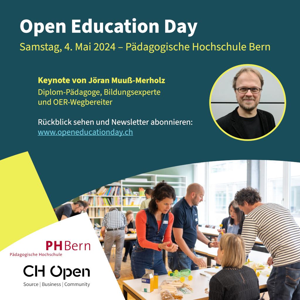 Das Programm des Open Education Day 2024 ist veröffentlicht! Datum: Samstag, 4. Mai 2024 Ort: PHBern | Fabrikstrasse 8, 3012 Bern Programm: openeducationday.ch/programm-2024/ Tickets: eventfrog.ch/de/p/kurse-sem… Aussteller werden: openeducationday.ch/ausstellende-s… #OpenEduDay #OpenSource #chopen