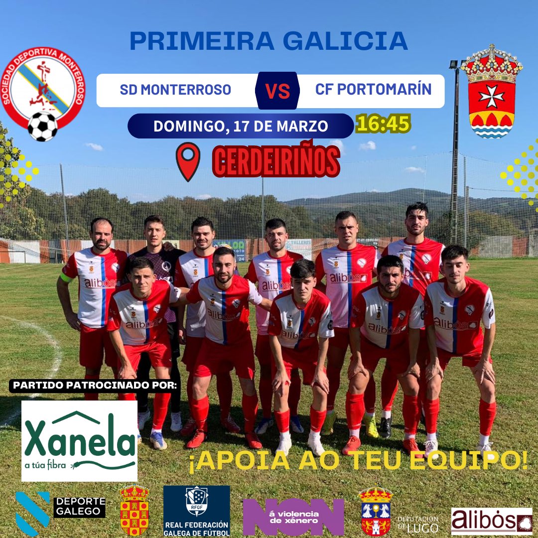 ⚠️ XORNADA 26 ⚠️

➡️ Partido patrocinado por <a href="/atuaxanela/">A túa Xanela</a> . Moitísimas gracias por colaborar con nós 🤍♥️

⚽️ SD Monterroso 🆚 CF Portomarín

🗓️ Domingo 17

🕒 16:45

📍 Cerdeiriños

♥️🤍 GO REDS 🤍♥️