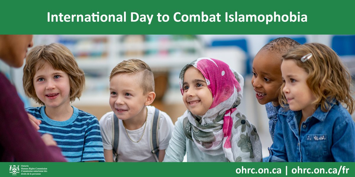 As we recognize the International Day to Combat Islamophobia, the OHRC calls on everyone to #SayNoToHate. Addressing hate against the Muslim community is everyone’s responsibility. Education is a key component to addressing it. Read more: bit.ly/49JVTzK