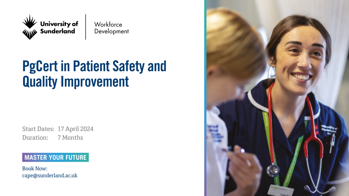 Transform your career in healthcare with a PgCert in Patient Safety & Quality Improvement! Enhance leadership skills and make a positive impact on service users. Apply now! #PSAW2024 sunderland.ac.uk/study/short-co…