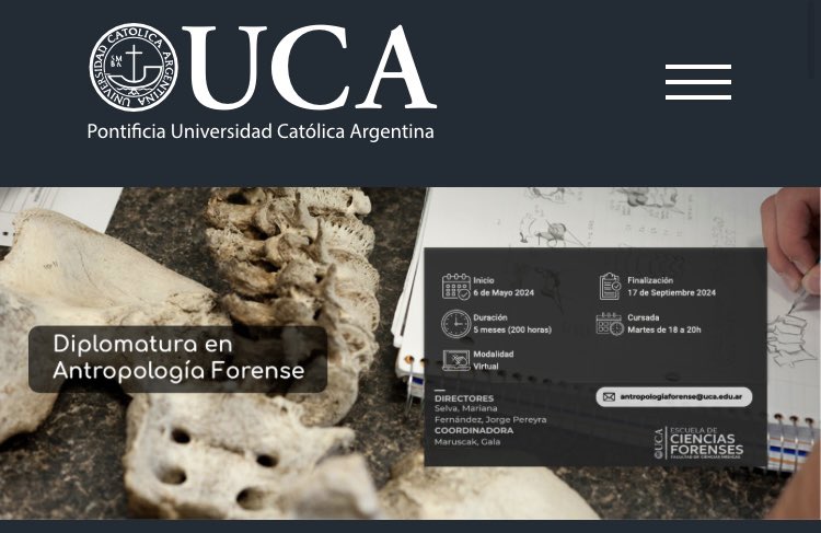 Diplomatura en Antropología Forense
Información: antropologiaforenseargentina.com.ar