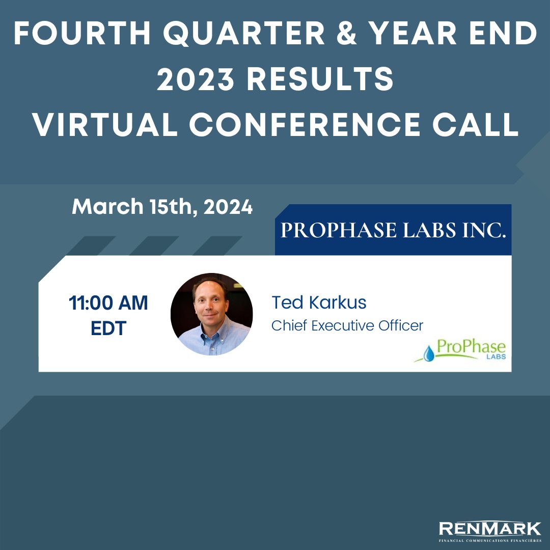 RenmarkMedia's tweet image. Get an exclusive look into ProPhase Labs' Fourth Quarter &amp;amp; Year End 2023 results during Renmark's Virtual conference call. 

Registration: ow.ly/uzsg50QTCnv

#PRPH #genomics