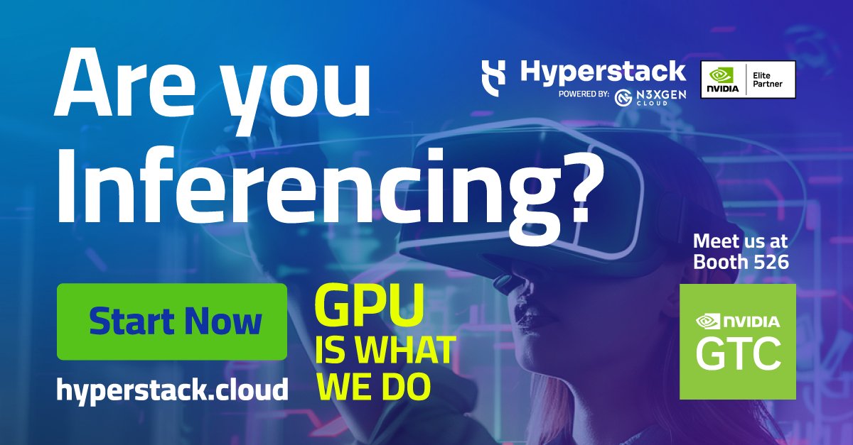 CloudNexgen's tweet image. Are you attending @NVIDIAGTC next week and searching for compute to support your #inferencing workloads?
Stop by booth 526 for a chat or book a meeting with us at: bit.ly/3SEE4uS
#Hyperstack #GTC24 #AI #Innovation #AIconference #NVIDIA #GPU #Cloud #CloudComputing