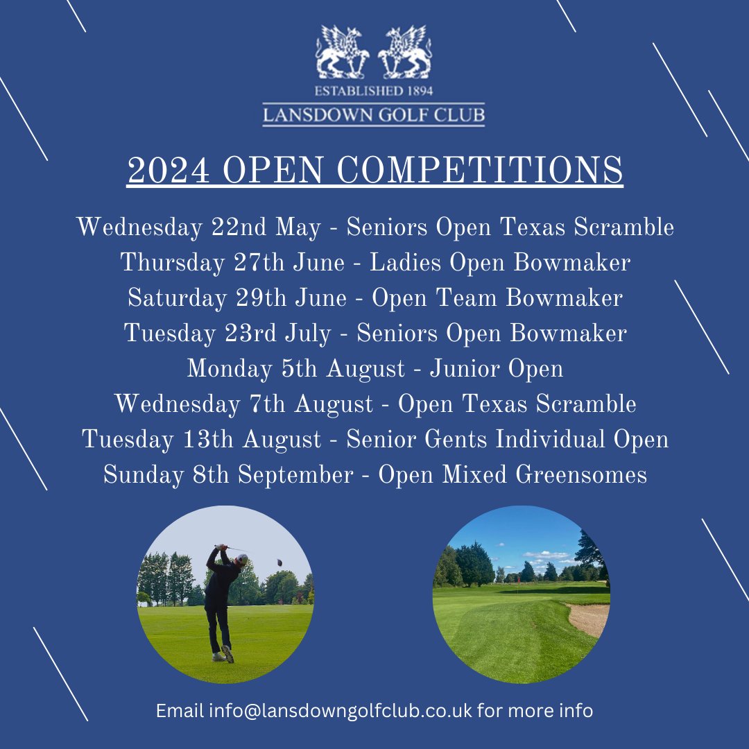 Our 2024 Open Competitions are now available to book! A great way to test your skills around a different course! For more information and to book your space follow the link below! lansdowngolfclub.co.uk/opens-2/opens/
