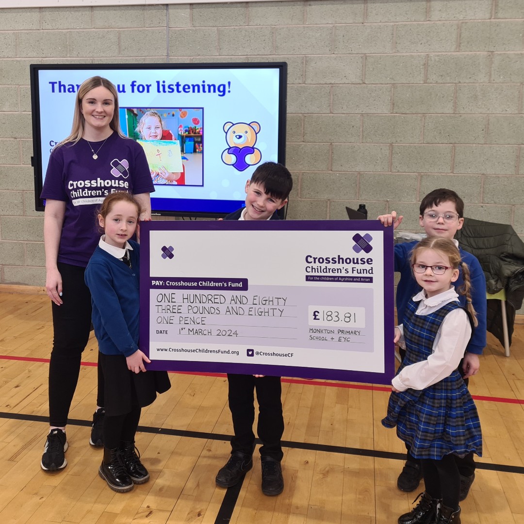 Thank you to the wonderful pupils and teachers at Monkton Primary School and EYC for raising an incredible £183.81 at their recent wear purple day! 💜 Could your school or nursery be fundraising heroes for Ayrshire's children in hospital? Message us to get started 📩