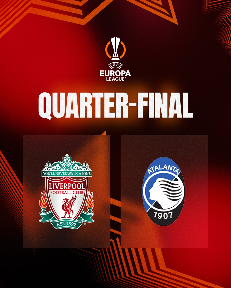 LFC's tweet photo. We’ll face Atalanta in the #UEL quarter-final 👊 https://t.co/lSGWpZEqq5