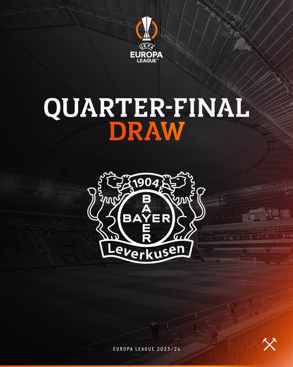 We will face Bayer Leverkusen in the <a href="/EuropaLeague/">UEFA Europa League</a> quarter-finals ⚒️