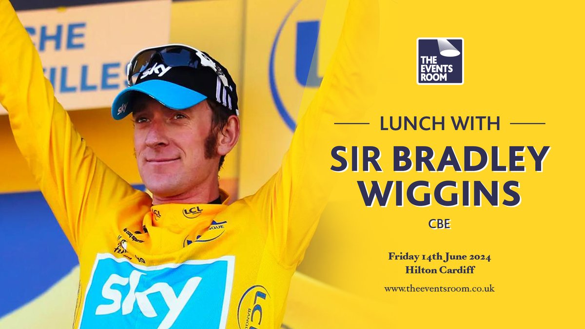 We are delighted to offer you the opportunity to join us for an exclusive lunch with Tour de France winner and 5 time Olympic champion @SirWiggo CBE. The lunch will be held at the @HiltonCardiff on Friday 14th June 2024. Tickets available via: theeventsroom.co.uk/events/lunch-w… #Wiggo