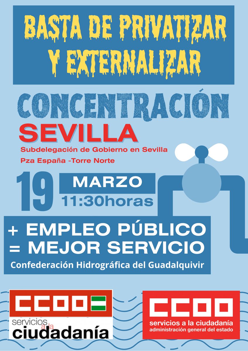 sae_fsc_ccoo's tweet photo. CCOO nos volveremos a concentrar, ahora en Sevilla, por una OEP extraordinaria en el Agua @CCOOMiterdMapa @FSCdeCCOO más detalles en: https://t.co/9pjglfioak https://t.co/LzlVWDM9pi