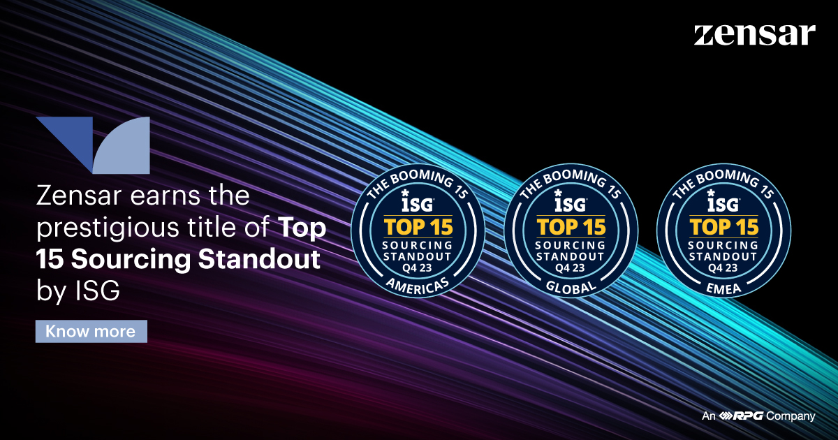 Zensar's tweet image. Thrilled to announce our recognition as a Top 15 Sourcing Standout by @ISG_News, a global technology research and advisory firm. 
 
Learn more:  zensar.com/about/pr-news/…
#Recognition #AnalystRecognition #Excellence #Innovation #ISG #AnalystRelations #Zensar #MediaRelease
