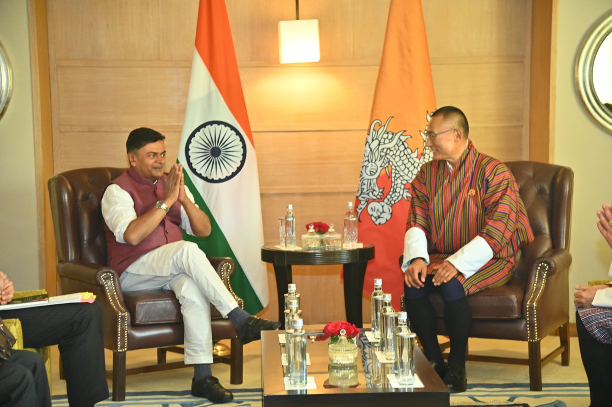 Hon'ble Minister of Power and New & Renewable Energy Shri @RajKSinghIndia today met Bhutan Prime Minister H.E. Dasho Tshering Tobgay today. Bhutan's PM is on a 5-day visit to India, his first overseas visit after assuming office in February 2024.