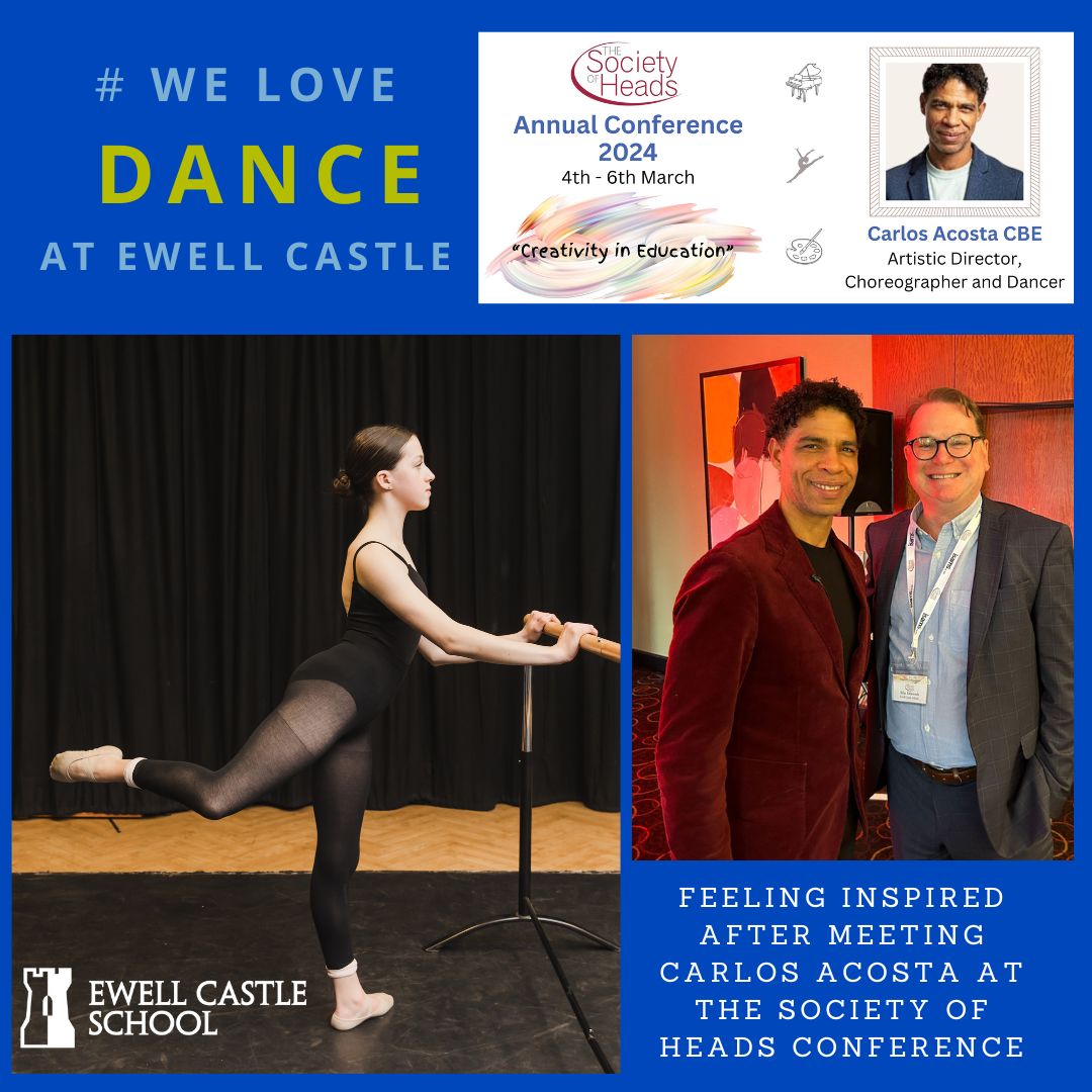 Mr Edmonds felt inspired after meeting & listening to world-renowned dancer Carlos Acosta @societyofheads conference. Carlos spoke on creativity in education. Here @EwellCastleUK we love dance & the other performing/creative arts & offer GCSEs in Dance, Music & Drama.