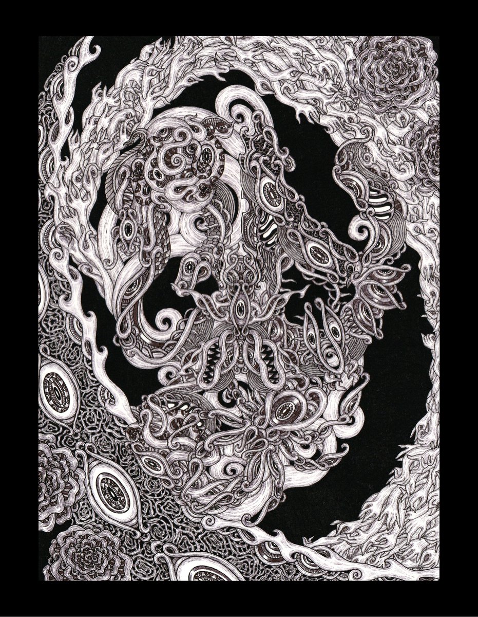 蝟集 2023年制作 242㎜×303㎜/ケントボード/ボールペン #ペン画