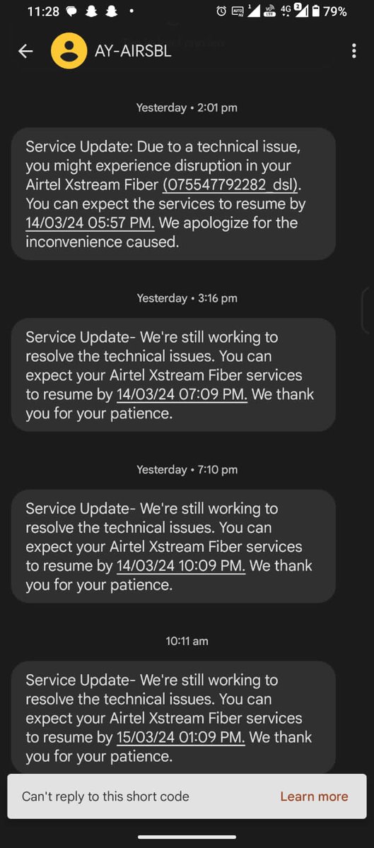 bhuwan08's tweet photo. Dear @airtelindia, @airtelnews your
@AirtelXtream services are down for the last 48hrs and your response team is not helping. Only getting automated response of how things are gonna stay miserable. Plz look into it or refund my advance and I'll switch to @reliancejio
#airtel #jio https://t.co/FOwp61jKIn
