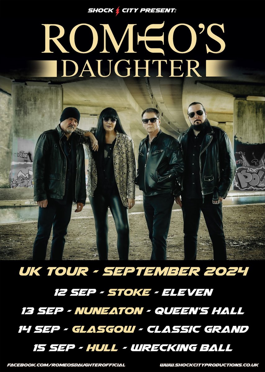 NEW SHOWS FOR 2024! @romeosdaughter have added dates in September & hoping to add more? So if u have a town/city/venue in the UK that u would like us to stop by? Please let us know! TICKETS facebook.com/photo/?fbid=98… #ElevenStoke #QueensHallNuneaton @ClassicGrand @WBartscentre