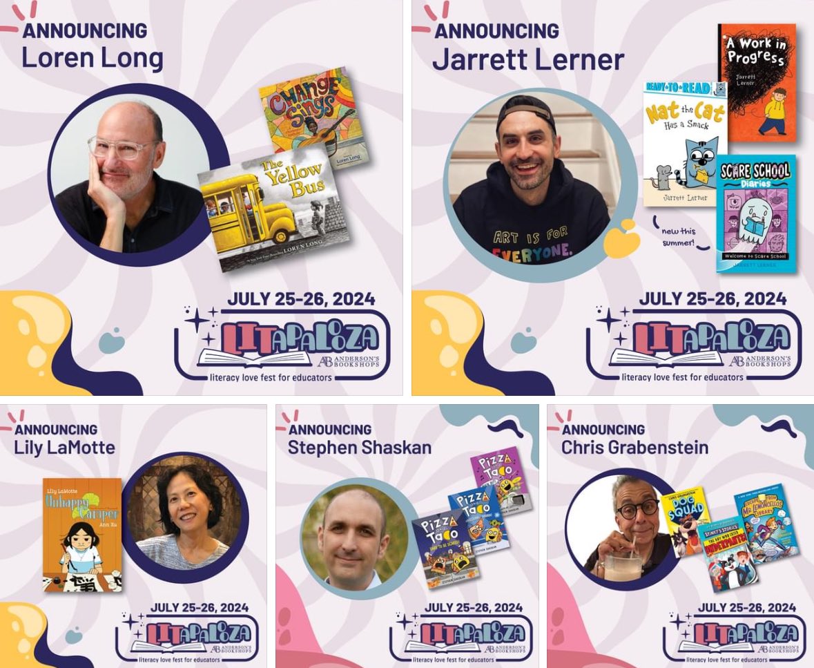 We have QUITE a treat for you today! Appearing as part of our 2 day #LITapalooza conference for educators, celebrating all things #kidlit, we’re happy to announce: @Jarrett_Lerner @CGrabenstein @SShaskan @lilylamotte & @lorenlong! Register here: LITapalooza2024.eventcombo.com