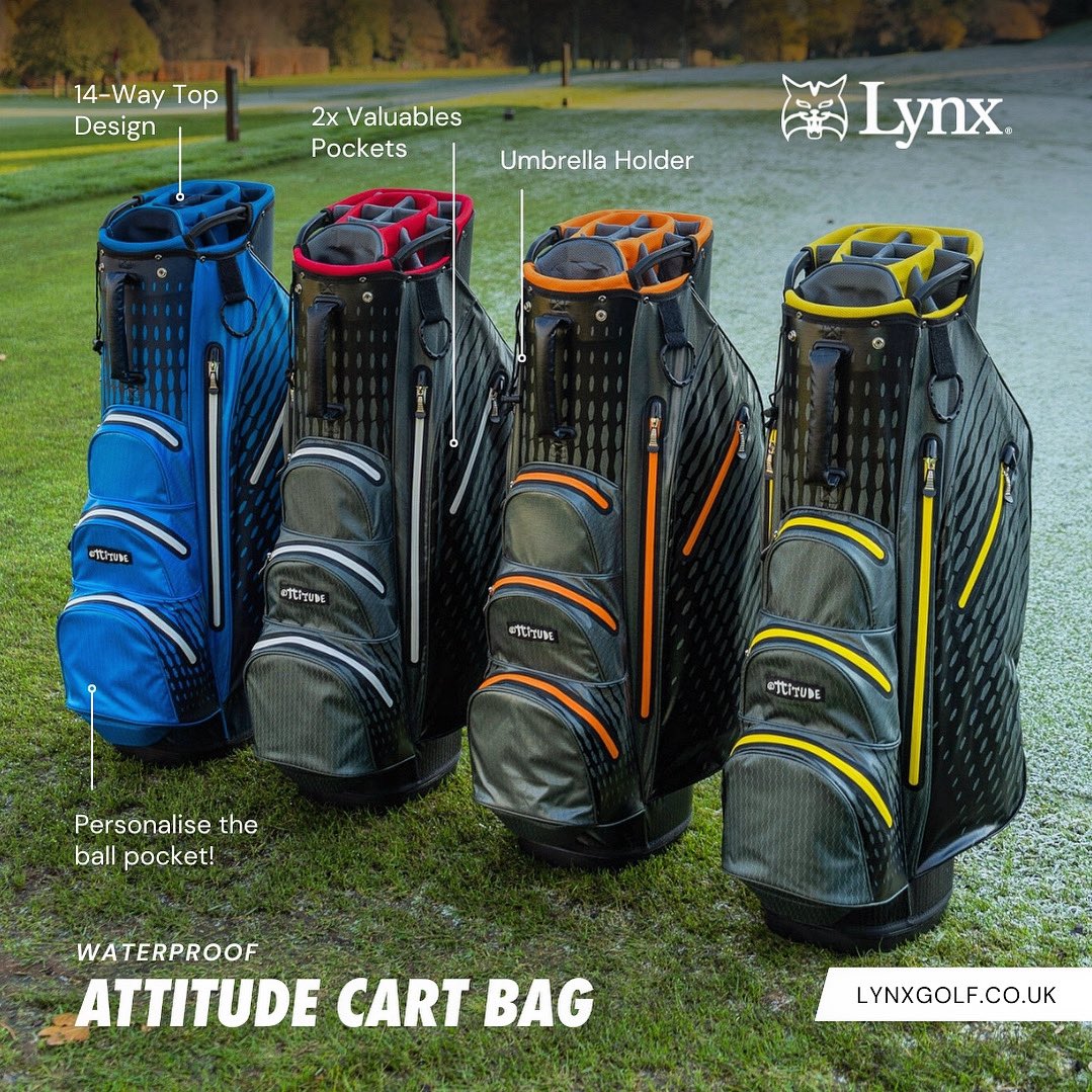 Bag this steal🎒⛳️ Our Attitude Cart Bags are over 50% OFF!!😱 Get yours for just £99 (was £245) at lynxgolf.co.uk. And for a personal touch, add customisation for only £5 extra! Don’t miss out on this unbeatable deal🏃‍♂️💨 #LynxGolf