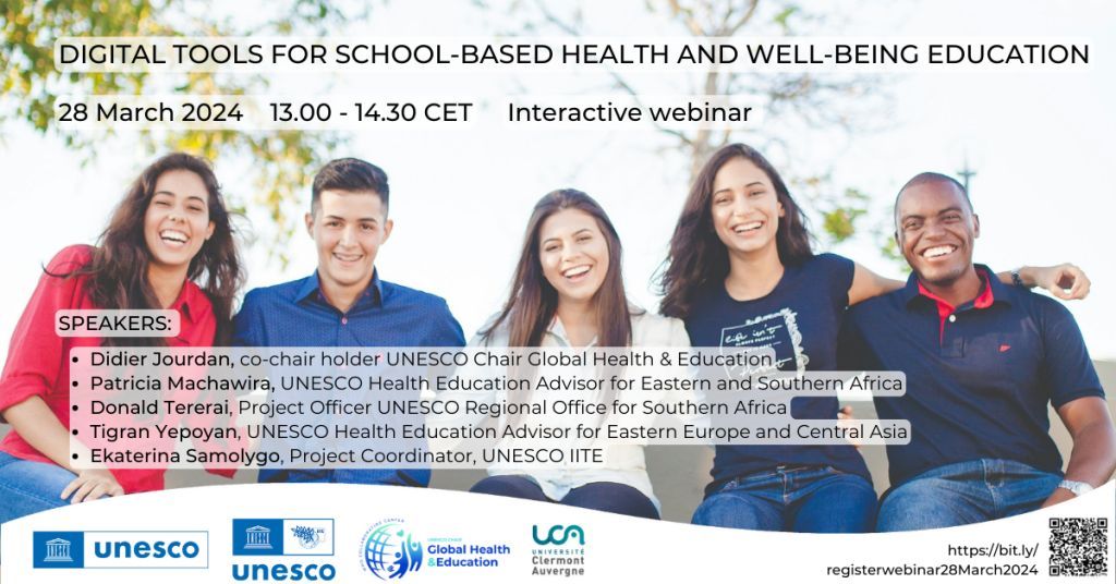 SAVE THE DATE 28 March: @UNESCOchairGHE @UNESO IITE webinar on Digital tools for school-based health and well-being education More information: buff.ly/4abGAzN