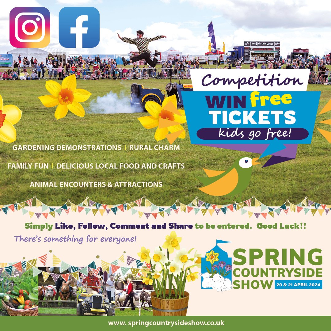 🌷✨ WIN tickets to Spring Countryside Show! 🌿🎟 Rural fun & adventure, Apr 20-21 at Turnpike Showground. Hop over to our Facebook page to enter facebook.com/SpringCountrys… #SpringCountrysideShow #WinTickets