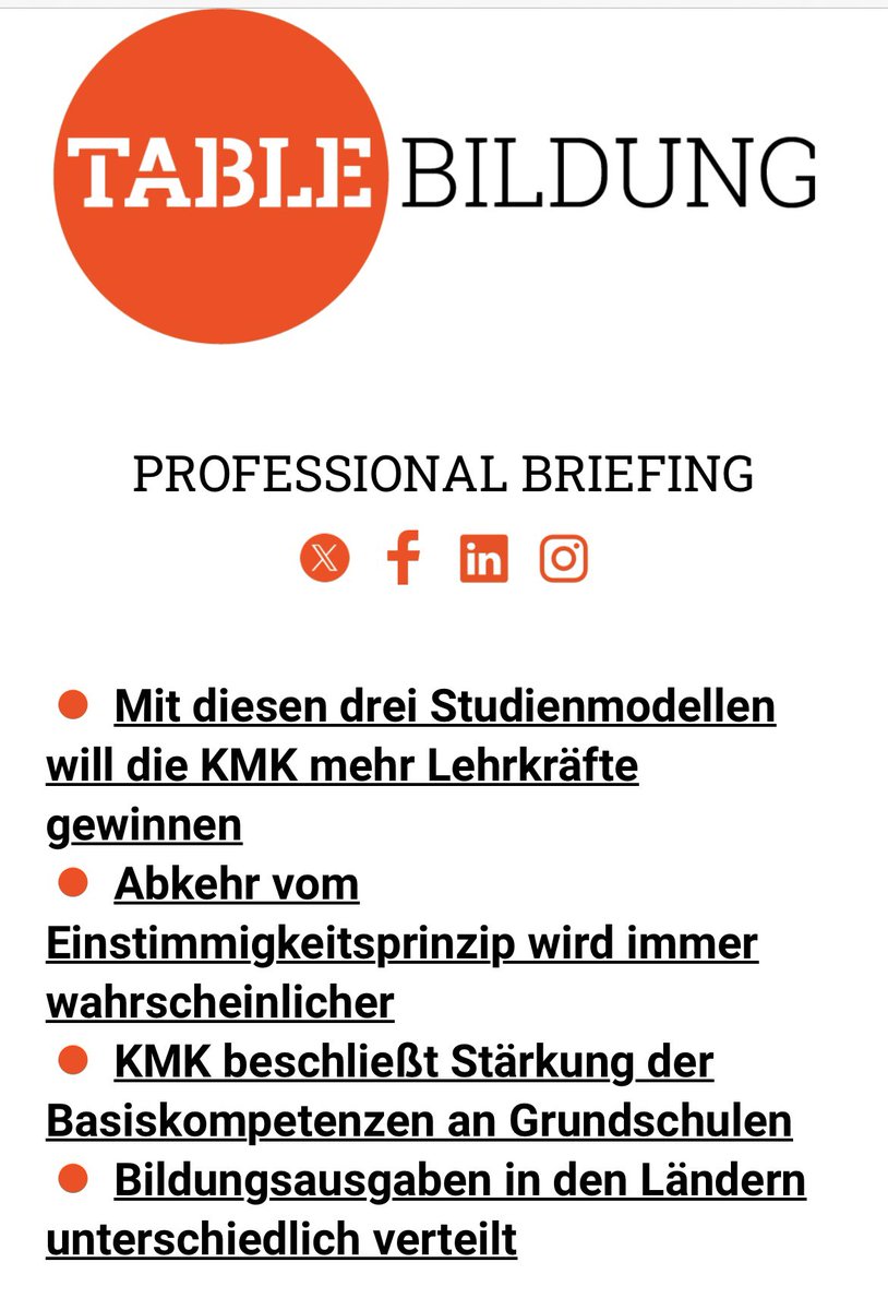 Der Goldstandard in der Bildungsberichterstattung ist der @Bildung_Table Hier alle Details zur #kmk lesen und einfach mal 4 Wochen kostenlos testen 👍👇 table.media/registrierung/