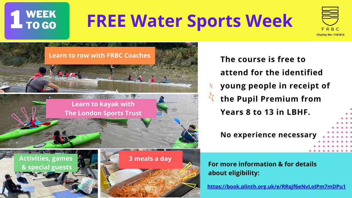 Know a #YoungPerson who might benefit? The #FreeWaterSports course is free to attend for #youngpeople in receipt of the Pupil Premium from Yrs 8 to 13 in LBHF. 👇 book.plinth.org.uk/e/RRqjf6eNvLoJ… @thedaisytrust @londonportauth @hfcouncil @hamunitedcharities @lmpgroupuk @TNLComFund
