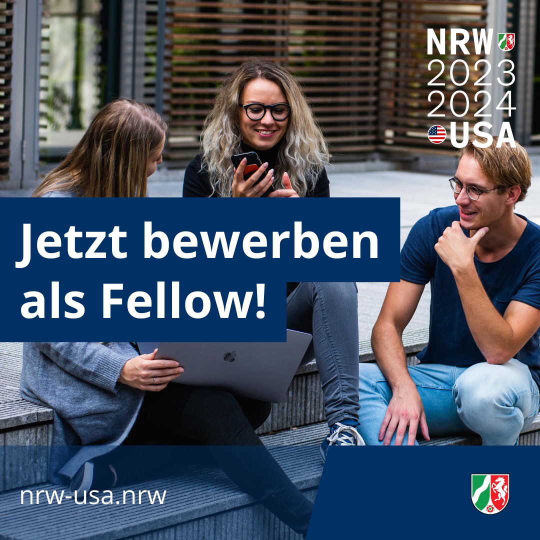 Noch zwei Wochen Zeit zur Bewerbung! Das @landnrw, @amgerinst und @nrw_sog vergeben drei achtwöchige Fellowships im Rahmen des #NRWUSA-Jahres🇺🇸. Alle Infos: nrw-usa.nrw/ausschreibung-…