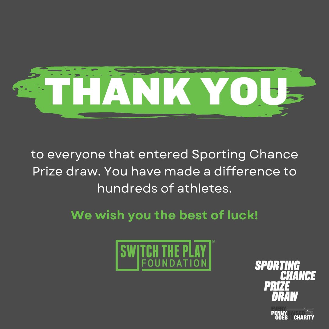 A massive #thankyou to everybody who entered this years @SportingDraw 🙌💚 We really appreciate all your efforts in helping us to share the message as well! Together you’ve helped make a difference to hundreds of athletes 👏 Good luck in the draw 🤞