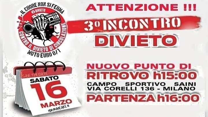 elio_matonista's tweet photo. DOMANI SI TORNA IN STRADA, MOTOCICLISTI!
Saremo migliaia ad invadere il centro di #Milano con moto di qualsiasi classe euro. Non mancare o non lamentarti se ti espropriano la #moto (per ora)!!
#NOZTL #NOAREAB BASTA DIVIETI #STOPAGENDA2030 https://t.co/J1WbVsSYLV