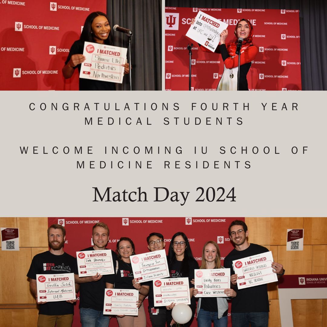 Happy #MatchDay! The @IU_Health physician recruitment team is excited to congratulate and welcome new #residents to @IUMedSchool. #IUSMMatch2024 #Match2024