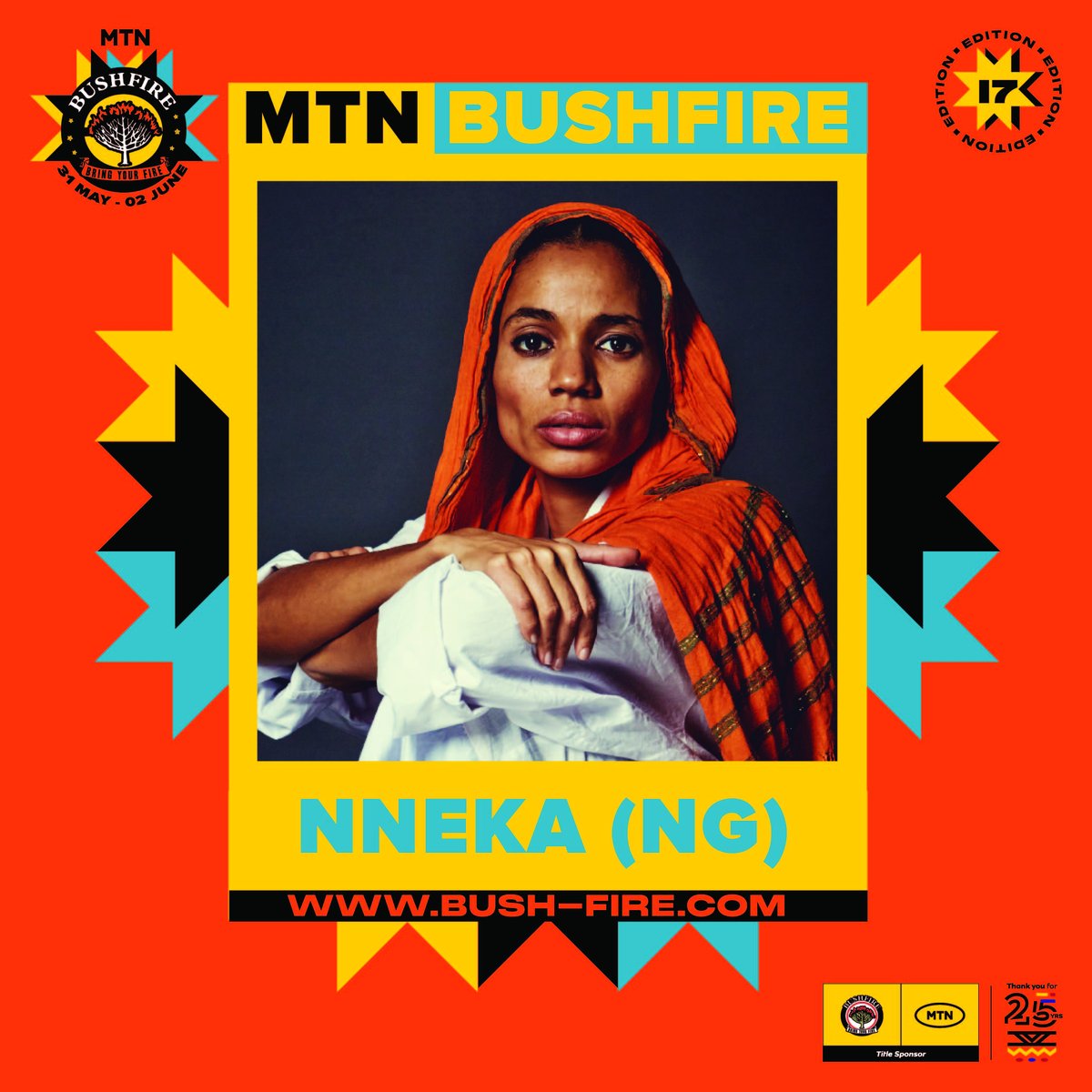 Headlining this year’s festival is one of the continent’s most powerful voices, Nigerian global music sensation, Nneka with her electrifying blend of Afrobeats, Soul and Reggae music. Tickets: bush-fire.com/tickets/ #BRINGYOURFIRE #MTNBUSHFIRE2024