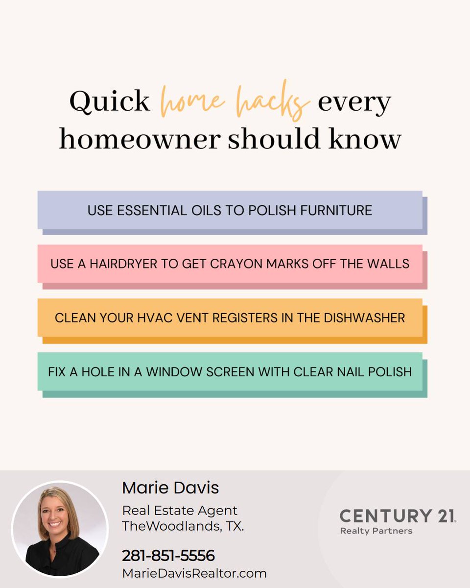 mariedavishomes's tweet image. Unlock the secrets to effortless home upkeep with these quick hacks every homeowner should have up their sleeve.

#designtips #homeupdate #weekendproject