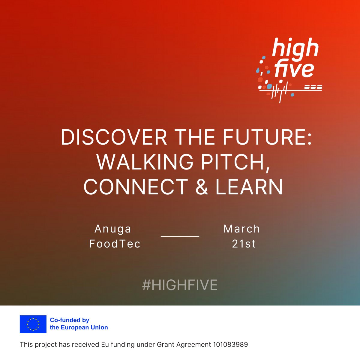 March 21st is your day to join HIGHFIVE Walking Pitches, Connect & Learn! 📅 21st March: explore the latest in food tech 10:00-11:00: Equipment innovations 11:00-12:00: Advanced sensors & tech Secure your spot: lnkd.in/dm7cqriR #EuropeanInitiative #I3Instrument #SS4AF