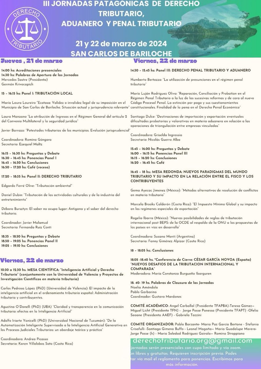 CeATS_ARGENTINA's tweet photo. #CeATS acompaña las III Jornadas Patagónicas de Derecho Tributario, Aduanero y Penal Tributario.
🗓Fechas: 21 y 22 de Marzo 2024.
✍Pre inscripción: derechotributario.org@gmail.com https://t.co/k4WuePI1c4