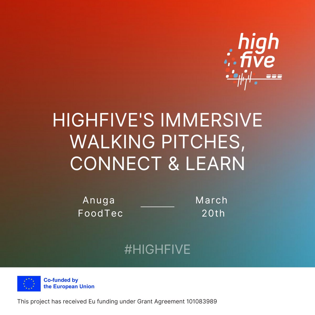 🟢#AnugaFoodTec with HIGHFIVE Walking Pitch, Connect & Learn! 📅 20th March 2024, 12-14h 📍 ZENIT, Hall 5.2 👉 Register: lnkd.in/dm7cqriR 👉 Details: lnkd.in/d6APZjFA #EuropeanInitiative #I3Instrument #SS4AF 📷