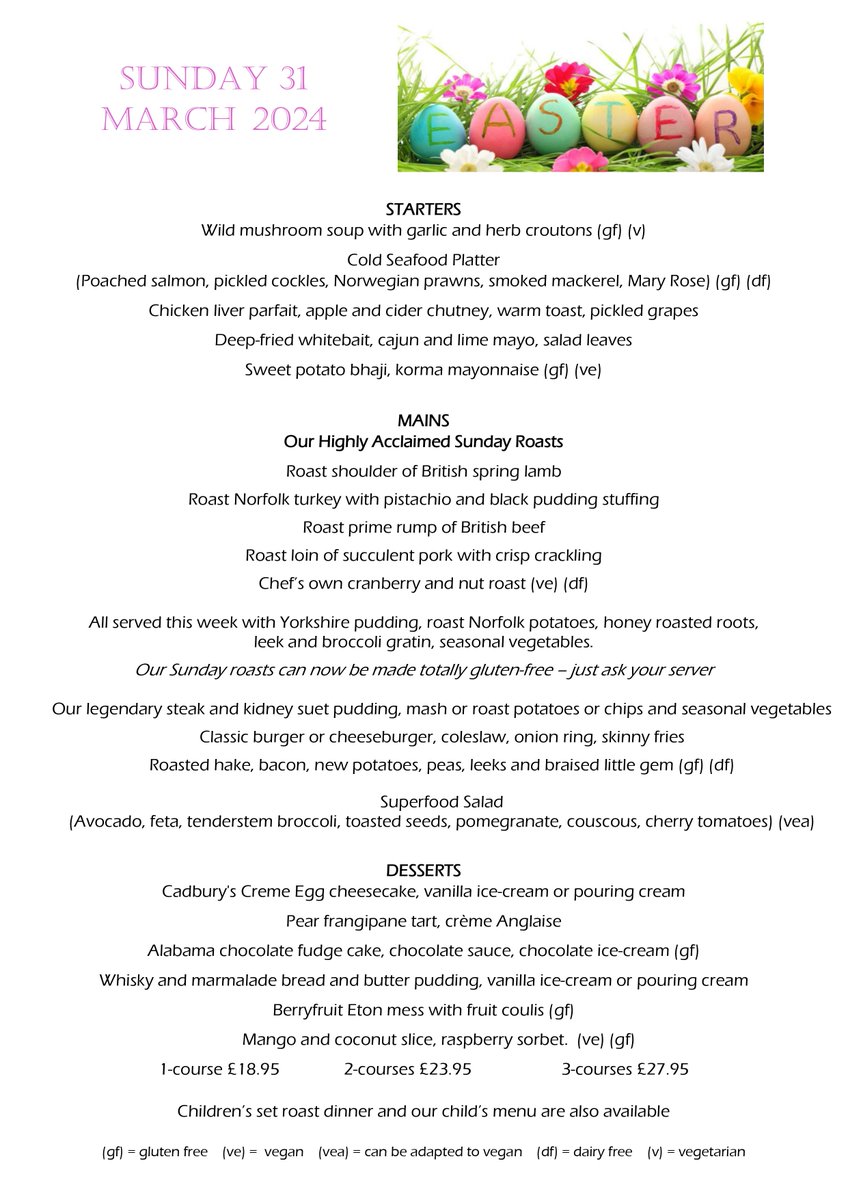 Join us for delicious set menu on Easter Sunday. Children's Easter Egg Hunt from 12 til 3. How many can you find?