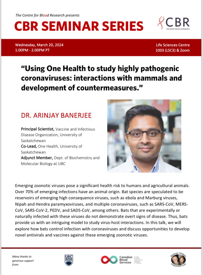 Arinjay Banerjee (@sci_questions) on Twitter photo I am looking forward to sharing our work with colleagues at <a href="/UBC/">University of British Columbia</a> next week. Thanks to <a href="/OverallLabNews/">The Overall Lab</a> for hosting. #LZCI #LoveVirology I am looking forward to sharing our work with colleagues at <a href="/UBC/">University of British Columbia</a> next week. Thanks to <a href="/OverallLabNews/">The Overall Lab</a> for hosting. #LZCI #LoveVirology