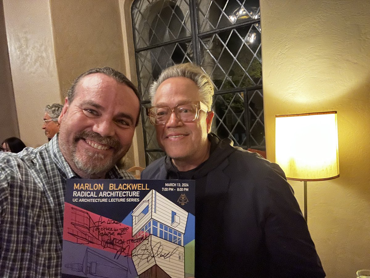 AdamarDesign's tweet image. Amazing lecture  @ced_berkeley even with the @UCBerkeley power outage at #WursterHall @MarlonBlackwell presented his #RadicalArchitecture to a packed house @ the #BerkeleyCityClub @aiaeb MB was gracious enough to sign the #poster I made! #AdamarDesign #IronTrucker667 #EpicAsFook
