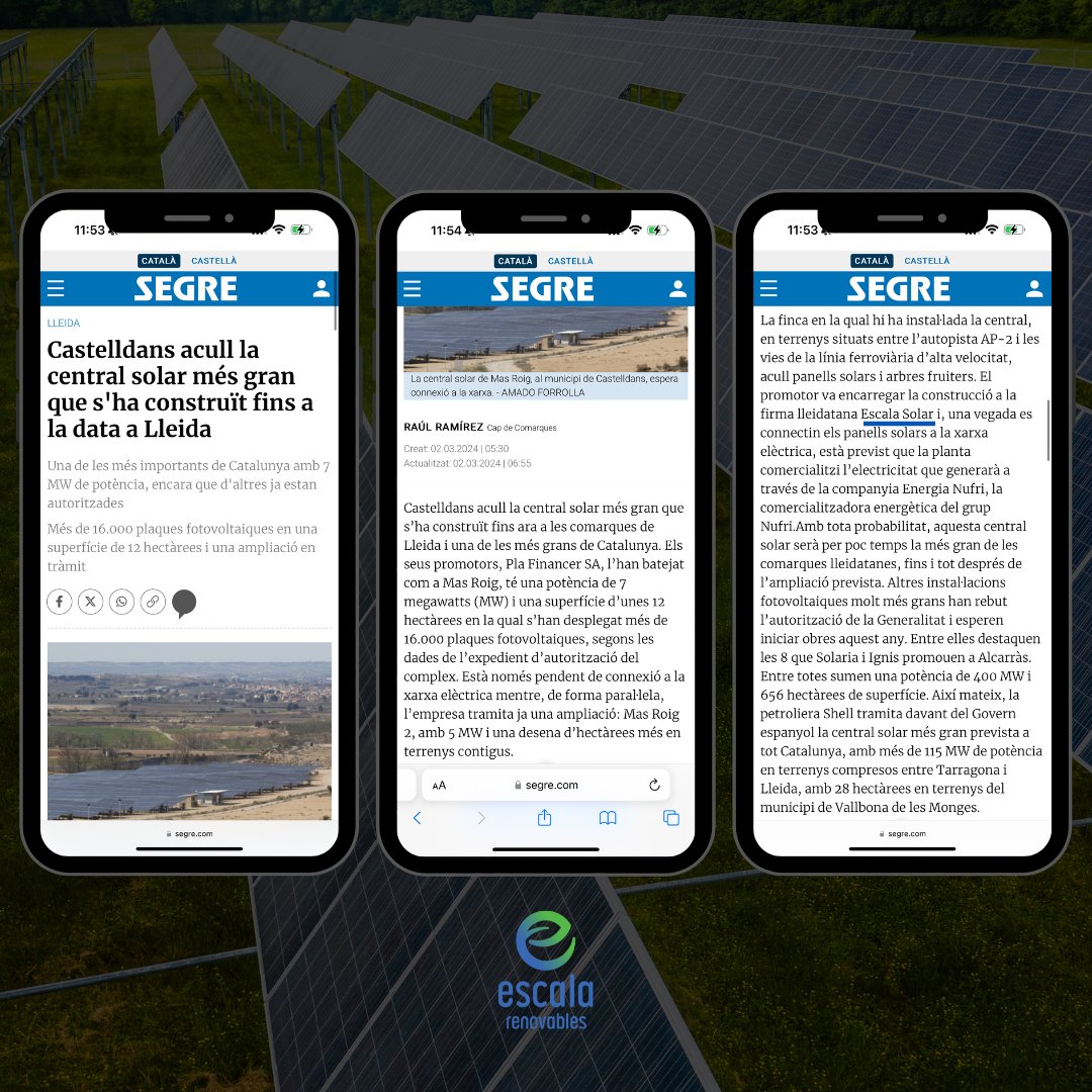 Avui volem compartir amb tots vosaltres aquest article on hem estat mencionats! A més, d’estar molt contents pel titular: Castelldans acull la central solar més gran que s’ha construït fins la data a Lleida!📍
