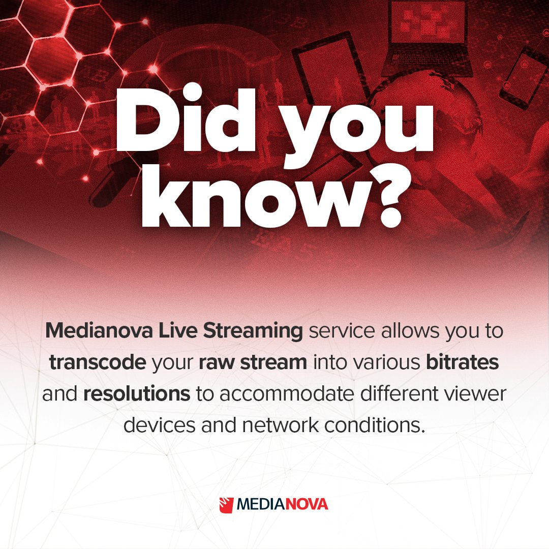 Medianova_CDN's tweet image. 📺 Stream seamlessly with Medianova Live Streaming! Our transcoding service ensures your content reaches viewers on any device, anywhere. From high-definition to mobile-friendly resolutions, we've got you covered. #Medianova #LiveStreaming #Transcoding #QualityStreaming