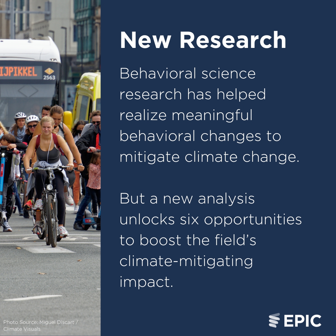 #BehavioralScience research has helped realize meaningful behavioral changes to mitigate climate change. New analysis co-authored by EPIC scholar @KimWolske unlocks 6 opportunities to boost the field’s climate-mitigating impact.🧵 1/8