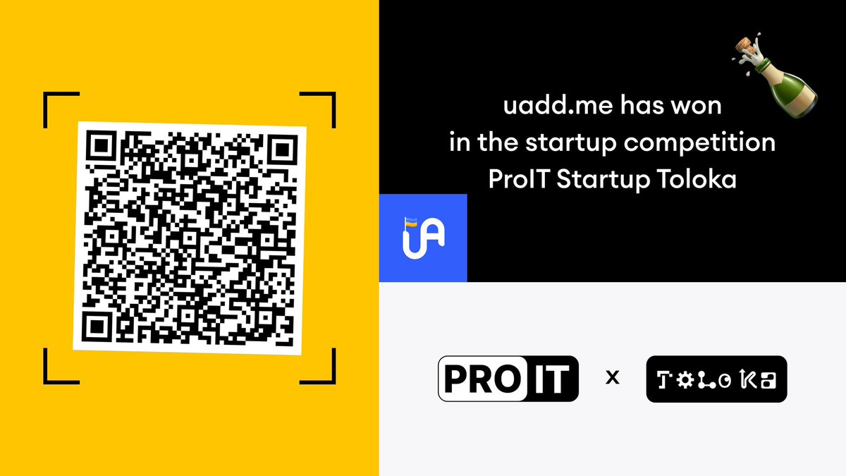 uadd.me won 🍾 first place in the ProIT Startup Toloka startup competition.

We are grateful to the organizers for the opportunity to participate, to show ourselves, and for choosing us as the first place winner.

Details: proit.org.ua/konstruktor-sa….