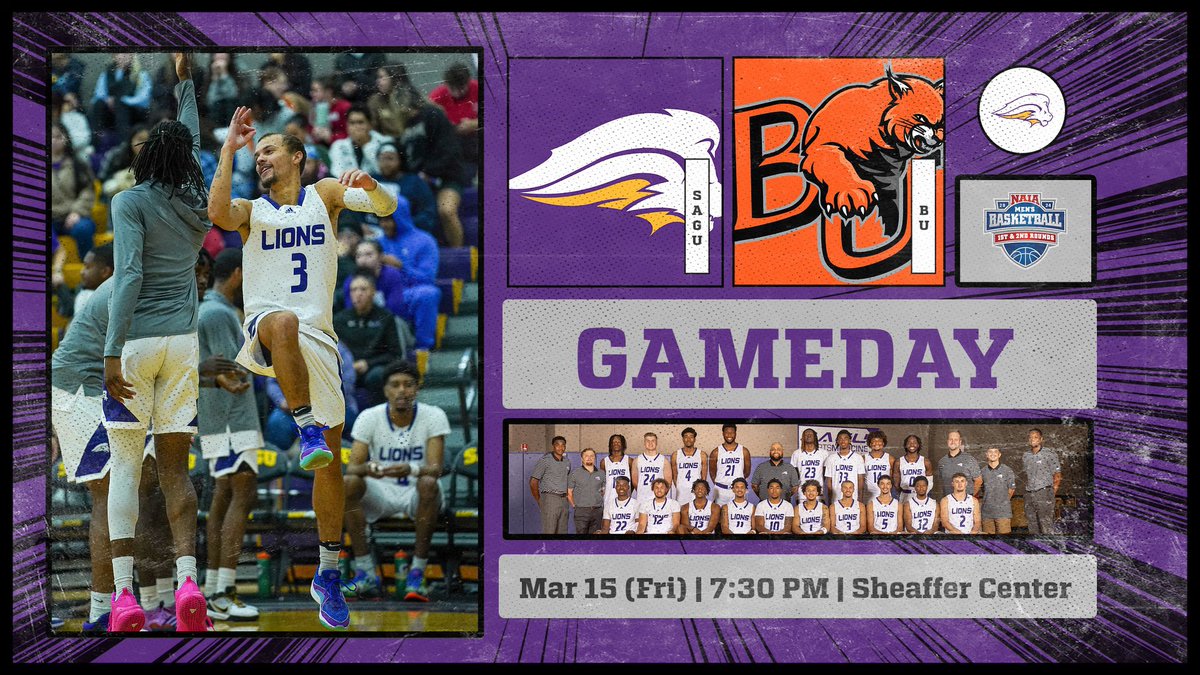 🦁 It's GAMEDAY for SAGU Basketball in the NAIA National Championship First Round! 🏆 Join us tonight at 7:30 PM at the Sheaffer Center as we take on Baker 🏀
